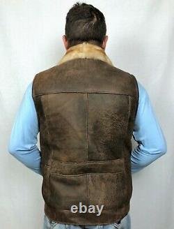 Real 100% Sheepskin Shearling Leather Espresso/gold Misty Men Vest Jacket S-8xl