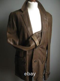 Reiss Leather Jacket 38 40 Blazer En Détresse Doux Hommes Réels Militaires Western