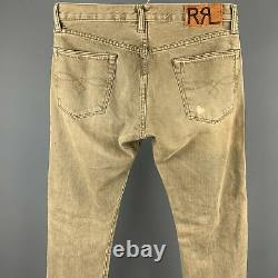 Rrl Par Ralph Lauren Taille 30 Kaki Washed Distressed Denim Button Fly Jeans