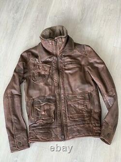 Superdry Tarpit Premium Leather Jacket Collier De Fourrure Marron Détresse Moyenne
