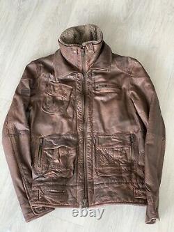 Superdry Tarpit Premium Leather Jacket Collier De Fourrure Marron Détresse Moyenne