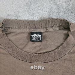 T-shirt Stussy Tribe Rare Vtg 1992 Marron Décoloré Homme Taille Large DISTRESSED Couture Unique