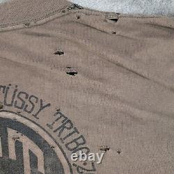 T-shirt Stussy Tribe Rare Vtg 1992 Marron Décoloré Homme Taille Large DISTRESSED Couture Unique