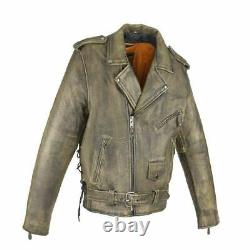 VESTE DE MOTARD EN CUIR MARRON VIEILLI POUR HOMME avec POCHES CACHÉES UDA95