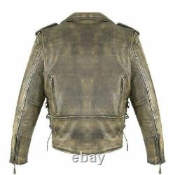 VESTE DE MOTARD EN CUIR MARRON VIEILLI POUR HOMME avec POCHES CACHÉES UDA95