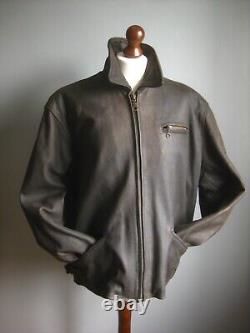 VESTON EN CUIR DE MOTARD HELIUM bomber vintage usé 48 XL cire douce véritable 50