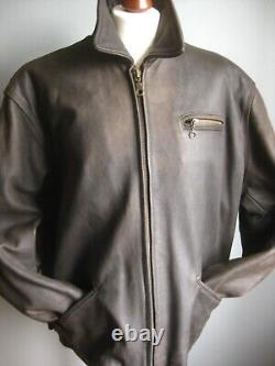 VESTON EN CUIR DE MOTARD HELIUM bomber vintage usé 48 XL cire douce véritable 50