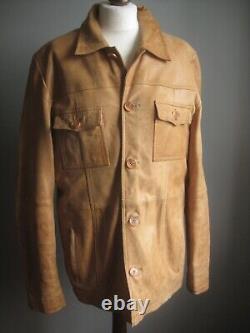 VESTON EN CUIR VINTAGE TAN TRUCKER EN DÉTRESSE GRANDE TAILLE 40 42 HOMME CLUB DE COMBAT RÉEL