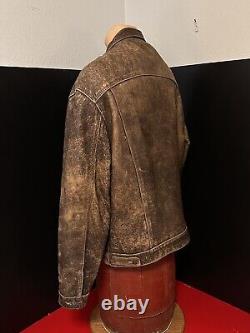 VTG Rare Black Tab Levi Veste de camionneur en cuir véritable marron usé XL, XLNT