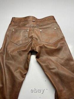 Véritables Bikers En Cuir Pour Hommes Pantalon Vintage/distressed Leather 5 Poches Pantalon Biker