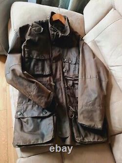 Veste Barbour Dryfly homme en coton ciré avec finitions en cuir marron, taille XL, pour la pêche et la chasse