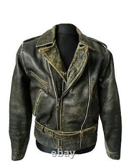 Veste Biker En Cuir Vintage Cheyenne Détresse 44r (l)