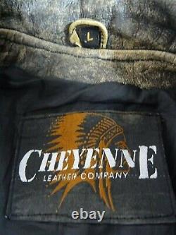 Veste Biker En Cuir Vintage Cheyenne Détresse 44r (l)