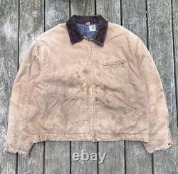 Veste Carhartt Detroit vintage des années 60-70 en toile de canard marron usée taille 50