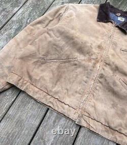 Veste Carhartt Detroit vintage des années 60-70 en toile de canard marron usée taille 50