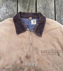 Veste Carhartt Detroit vintage des années 60-70 en toile de canard marron usée taille 50