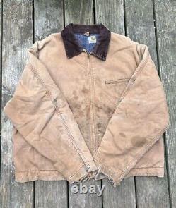 Veste Carhartt Detroit vintage des années 60-70 en toile de canard marron usée taille 50