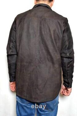 Veste Chemise en Cuir d'Agneau Vieilli Fait Main de la Marque Lucky, Marron Foncé SIERRA