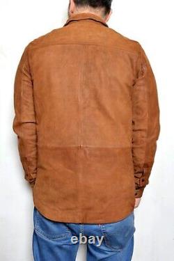 Veste Chemise en cuir d'agneau vieilli artisanal de la marque Lucky, couleur marron tan SIERRA XL.