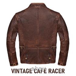 Veste De Moto En Cuir Véritable Pour Hommes Vintage Diessed Biker Coat Cafe Racer
