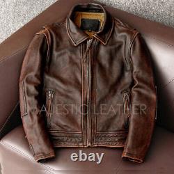 Veste En Cuir Pour Homme Brown Biker Vintage Motorcycle Détressed Cafe Racer (837)