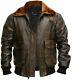 Veste Aviateur A2 Pour Hommes En Cuir Véritable Marron Vieilli G-1 De Pilote De Chasse Marine