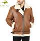 Veste Aviateur En Cuir Véritable Pour Homme En Peau De Mouton Shearling Brune Vieillie