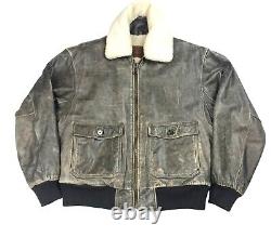 Veste bombardier en cuir vieilli brun doublée de sherpa Levi Strauss Type G1 RARE 38