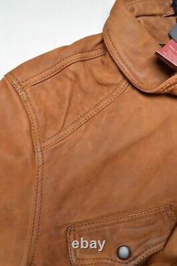 Veste chemise en cuir d'agneau vieilli fait main de la marque Lucky Brand, couleur tan brun, taille XL SIERRA