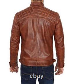 Veste de bande de coupe vintage en cuir de mouton marron doux et authentique pour homme