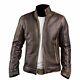 Veste De Motard Casual Vintage En Cuir Marron Vieilli Pour Homme De Style Slim Fit