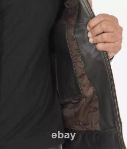 Veste de motard en cuir brun usé pour homme avec détails vintage