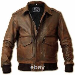 Veste de motard en cuir marron style A-2 G-1 usée pour homme