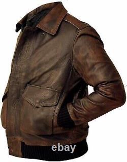 Veste de motard en cuir marron style A-2 G-1 usée pour homme