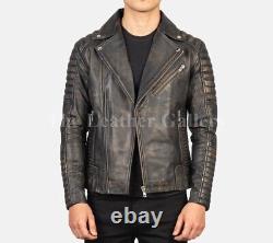 Veste de motard en cuir marron vieilli Armand pour homme