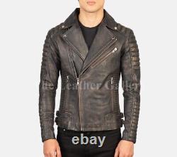 Veste de motard en cuir marron vieilli Armand pour homme