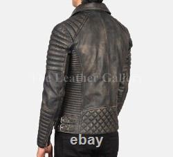 Veste de motard en cuir marron vieilli Armand pour homme