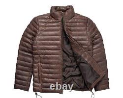 Veste de motard en cuir matelassé brun pour hommes, style bomber, vieilli