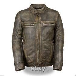 Veste de motard en cuir souple marron vieilli pour homme vintage