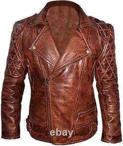 Veste de motard en cuir véritable brun vieilli Diamond Motorcycle Classique