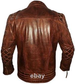 Veste de motard en cuir véritable brun vieilli Diamond Motorcycle Classique