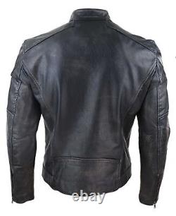 Veste de motard en cuir véritable pour hommes, vintage noir et marron, vieilli