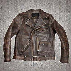 Veste de motard rétro en cuir de vachette vieilli style vintage pour homme