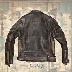 Veste de motard rétro en cuir de vachette vieilli style vintage pour homme