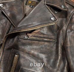 Veste de motard rétro en cuir de vachette vieilli style vintage pour homme