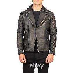 Veste de motard vintage en cuir brun pour homme au Royaume-Uni, coupe slim décontractée et usée