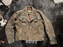 Veste de moto en cuir marron vieilli Harley Davidson Large Billings