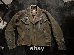 Veste de moto en cuir marron vieilli Harley Davidson Large Billings