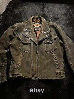 Veste de moto en cuir marron vieilli Harley Davidson Large Billings