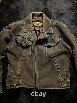 Veste de moto en cuir marron vieilli Harley Davidson Large Billings